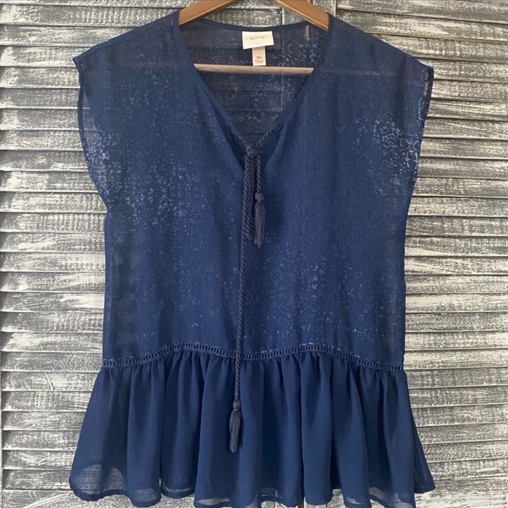 Knox Rose Women's XS Blue Sheer Bohemian Sleeveless Navy Top - Picture 1 of 5